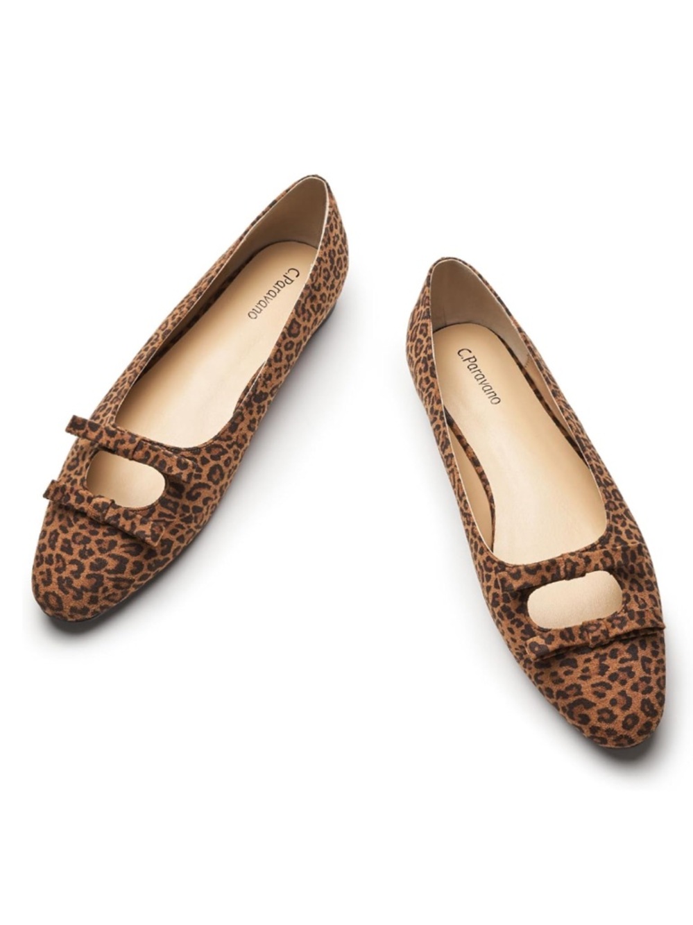 NWT C.Paravano Leopard Ballet Flats Bowknot Round Toe Faux Suede Size 9.5 NIB